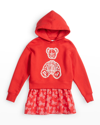 Palm Angels Kids' Girl's Paisley Bear Hooded Combo Dress In Red/white