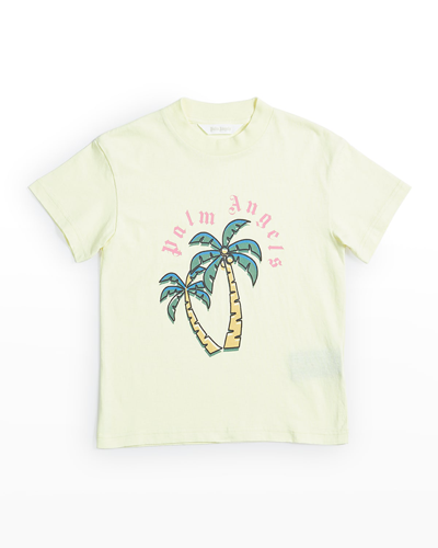 Palm Angels Kids' Girl's Palm Tree Logo Graphic T-shirt In Green/yellow