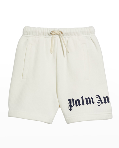 Palm Angels Kids' Boy's Logo-print Sweat Shorts In Off White/white