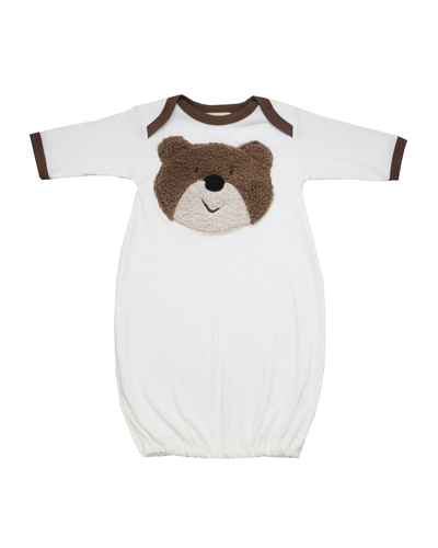 Haute Baby Kids' Boy's Bear Contrast-trim Cotton Gown W/ Hat In White/brown