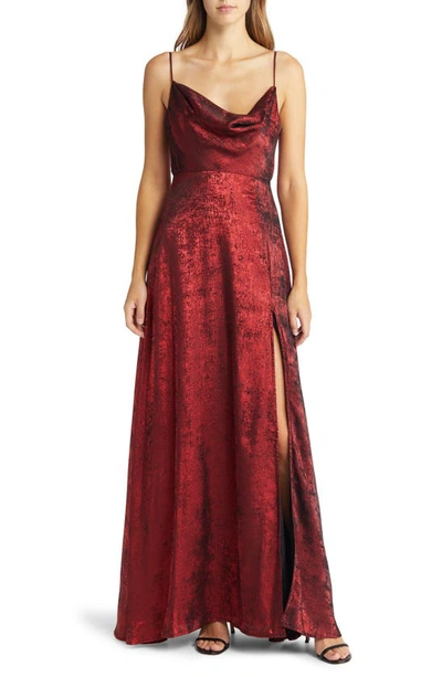 Lulus Shining Just For You Metallic Gown In Red