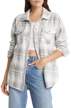 Thread & Supply Plaid Polar Fleece Shacket In Light Grey White Plaid