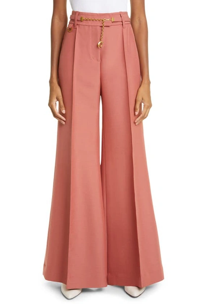 Zimmermann Wide Leg Wool Blend Pants In Red