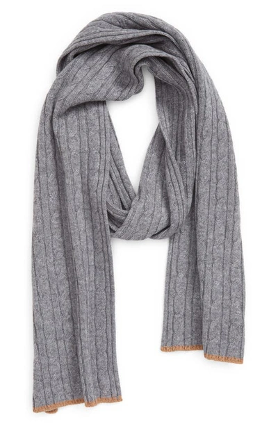 Eleventy Cable Knit Cashmere Scarf In Medium Grey-camel