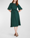 Kate Spade Matinee Puff-sleeve Twill Midi Dress In Pine Grove