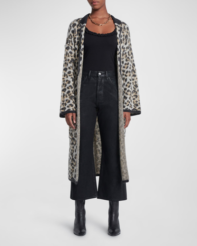 7 For All Mankind Long Open-front Leopard Cardigan