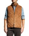 Neiman Marcus Men's Quilted Suede Full-zip Vest In Medium Brown