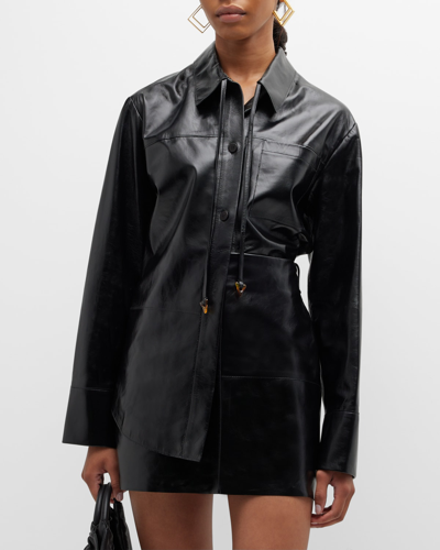 Aeron Cadille Button-front Leather Blouse In Black