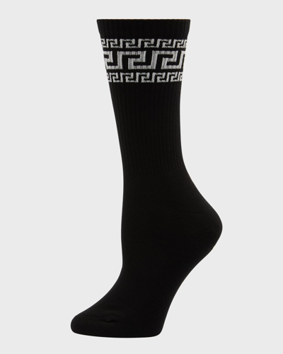 Versace Ribbed Greca Athletic Socks In Black / White