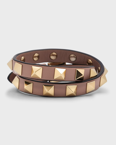 Valentino Garavani Rockstud Leather Double Wrap Bracelet In Poudre