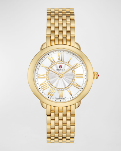 Michele Serein Mid Non Diamond Gold-plated Watch With White Sunray Dial