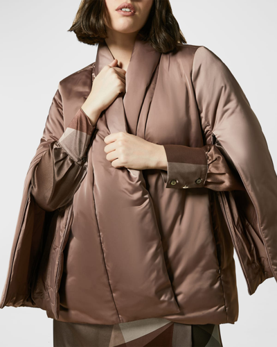 Marina Rinaldi Pianeta Convertible Drape-sleeve Puffer Coat In Pink