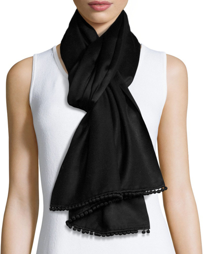 BAJRA POMPOM-TRIM CASHMERE/SILK SCARF 