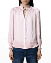 Zadig & Voltaire Tacca Satin Button-front High Neck Blouse In Encre