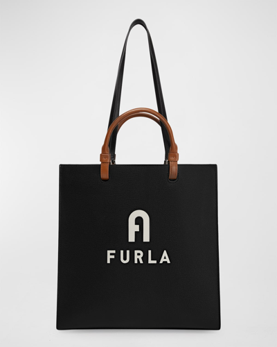 Furla Varsity North-south Leather Tote Bag In Neroperla E