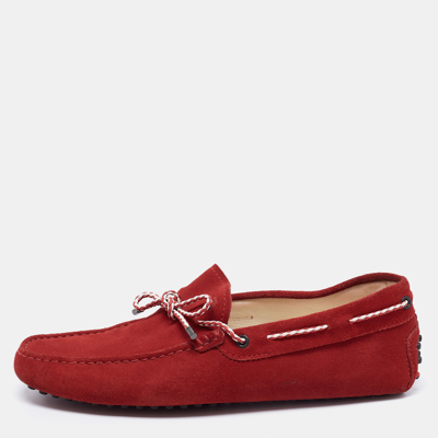 Pre-owned Tod's Red Suede Slip On Loafers Size 41