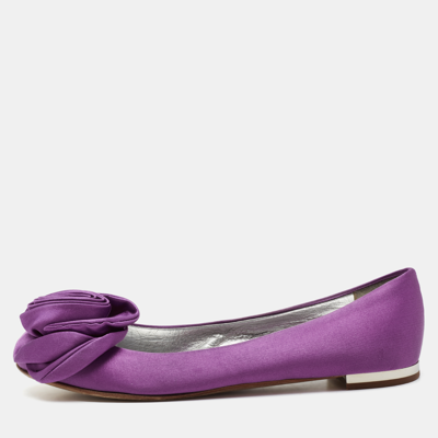 Pre-owned Giuseppe Zanotti Purple Satin Flower Applique Ballet Flats Size 37.5