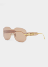 Fendi Rectangular Metal Shield Sunglasses In Pink