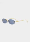 Fendi Rimless Oval-frame Crystal-embellished Gold-tone Sunglasses In Shiny Endura Gold