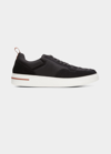 Loro Piana Newport Walk Sneakers In Linen Denim And Suede In M644 Onyx