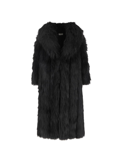 Saint Laurent Faux Fur Coat In Black