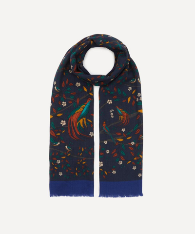 Drake's Wool Birds Of Paradise Scarf In Navy