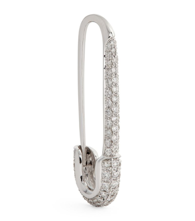 Anita Ko White Gold And Diamond Safety Pin Single Left Earring In 10 White Gold