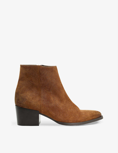 Dune Patten Pointed-toe Suede Western-style Ankle Boots In Tan-suede