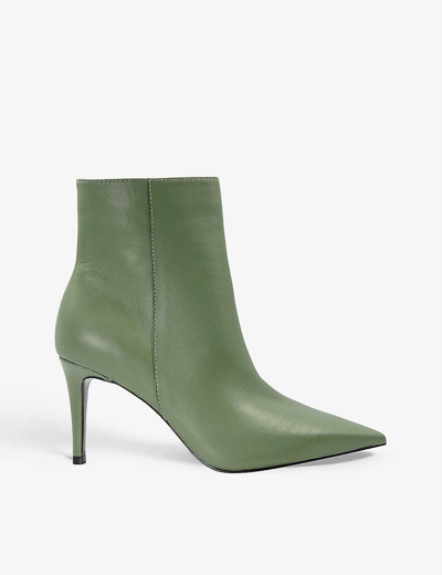 Dune Oliyah Stiletto-heel Leather Ankle Boots In Khaki-leather
