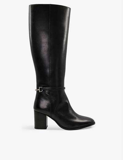 Dune Tadley Snaffle-back Leather Knee-high Boots In Black-leather