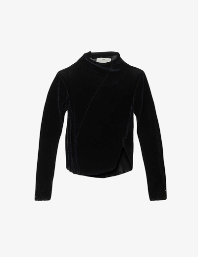 Song For The Mute Turtleneck Exposed-seam Velour Top In Black