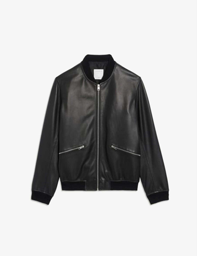 Sandro Monaco Zip-up Leather Bomber Jacket In Noir / Gris