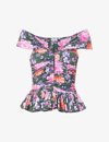 Magda Butrym Off-shoulder Peplum Floral Blouse In Green