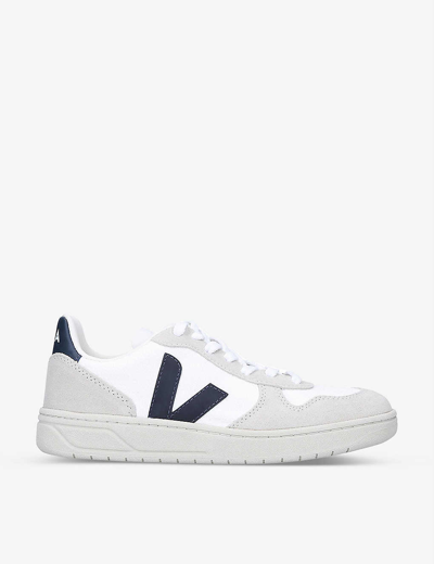 VEJA VEJA WOMEN'S WHITE/VY WOMEN'S V-10 LOGO-EMBROIDERED MESH LOW-TOP TRAINERS,57465211