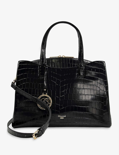 Dune Dignified Croc-effect Faux-leather Tote In Black-synthetic Croc