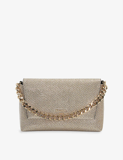 Dune Ballroom Chain-detail Fold-over Woven Clutch Bag In Gold-fabric