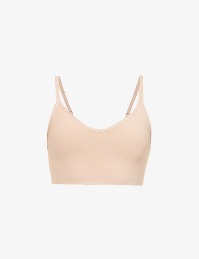 Spanx Ecocare V-neck Stretch-jersey Bra In Toasted Oatmeal