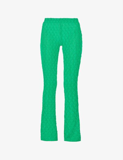 Song For The Mute Slim-fit Elasticated-waist Flared-leg High-rise Woven Trousers In Green