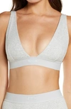 Skims Plunge Brand-embroidered Stretch-cotton Bra In Light Heather Grey