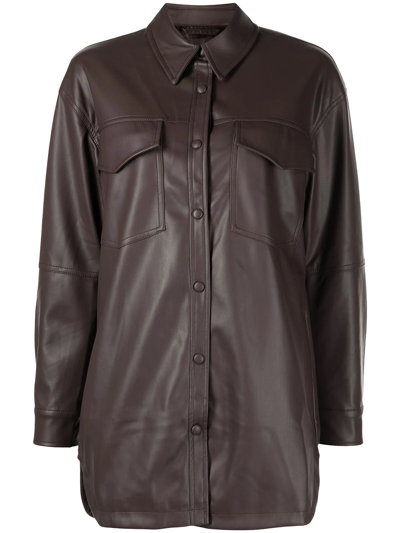 Apparis Long-sleeve Leather-look Shirt In Brown