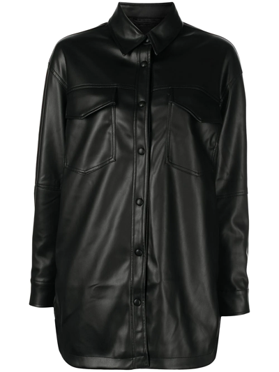 Apparis Long-sleeve Leather-look Shirt In Black