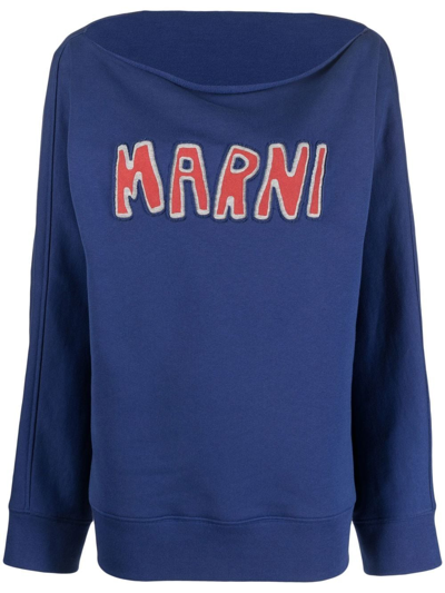 Marni Logo Boat Neck Sweatshirt In Blue