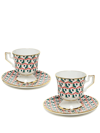 La Doublej Abstract-print Espresso Cup And Saucer Set Of Two In Grün