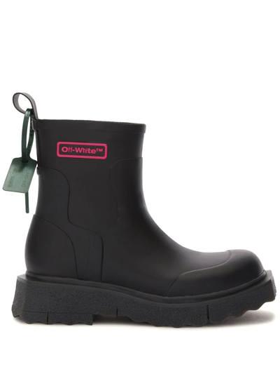 Off-white Logo-print Sponge Rain Boots In Black