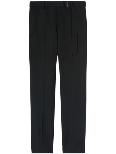 Off-white Detachable-belt Slim-fit Straight-leg Wool Trousers In Black