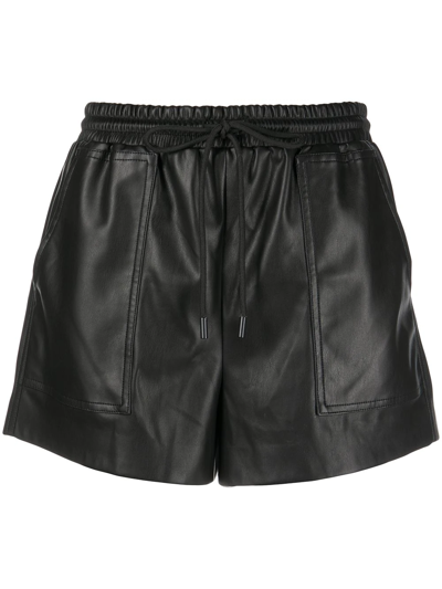 Apparis Drawstring Faux-leather Shorts In Noir