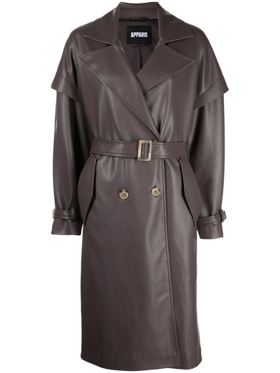 Apparis Double-breasted Trench Coat In Brown