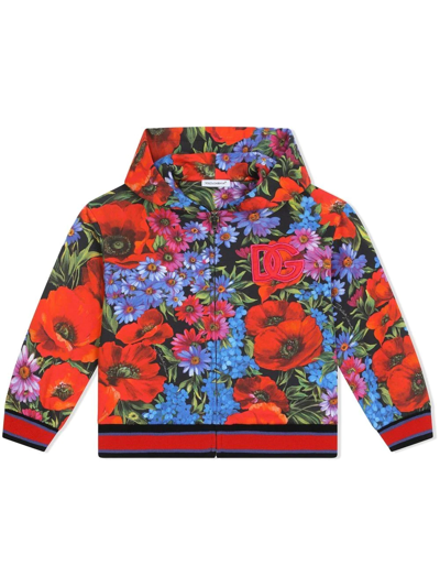 Dolce & Gabbana Babies' Jersey Hoodie With Meadow Print In Multicolor
