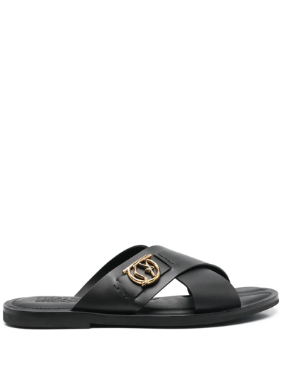 Ferragamo Logo-plaque Leather Sandals In Black
