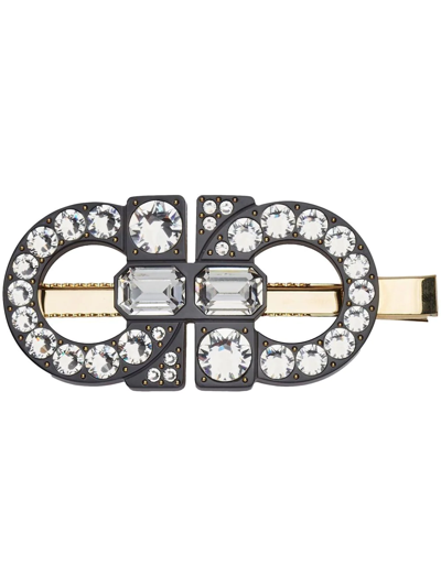Ferragamo Gancini Crystal Hairclip In Silver